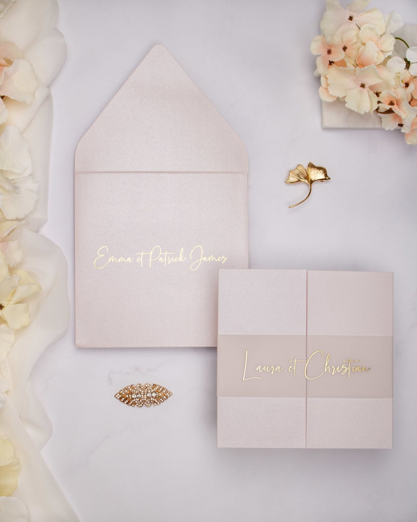 "Topaze" - Faire-part de mariage chic, élégant et romantique avec dorure or - Wedding stationery - Création Luxe Carterie Studio