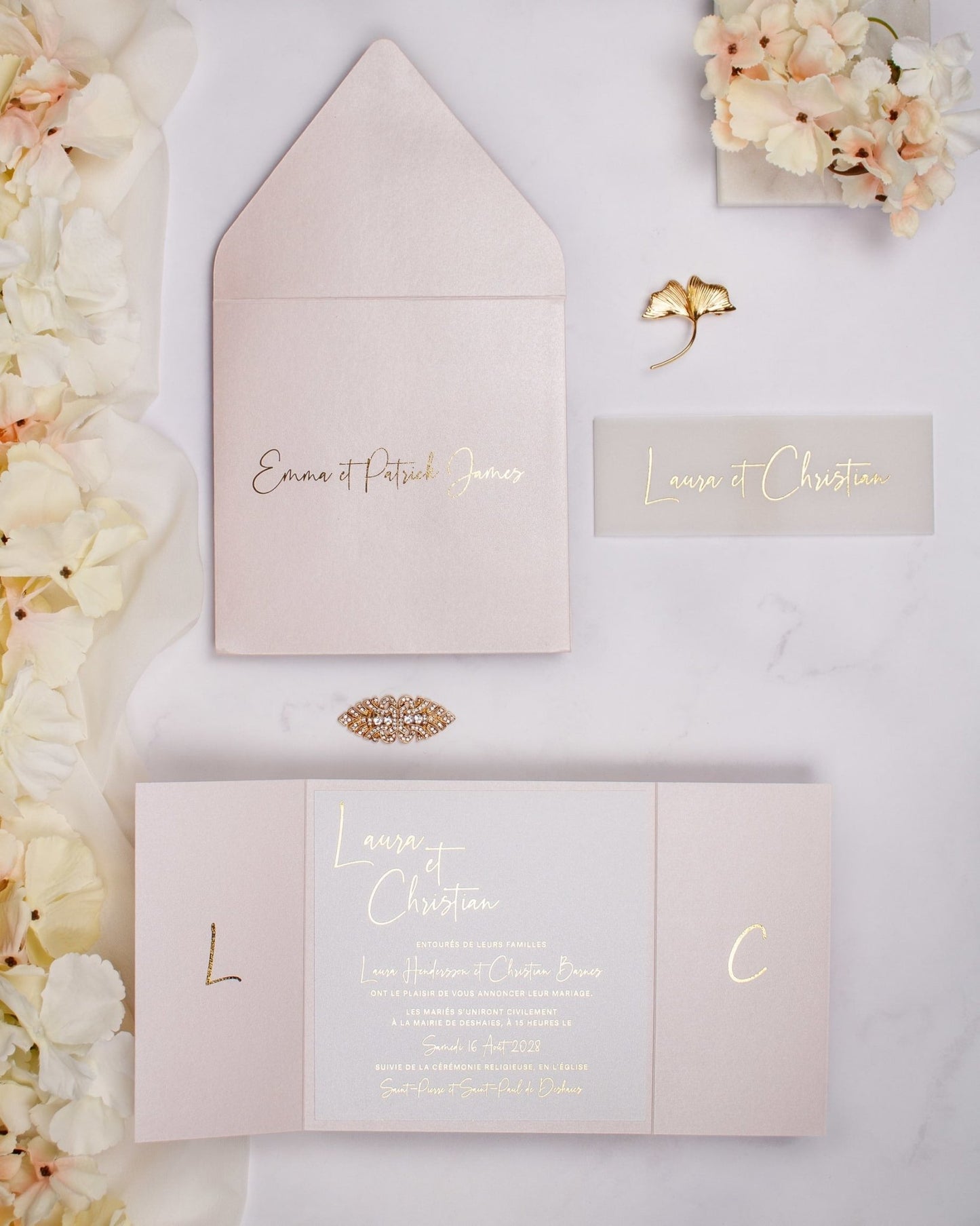 "Topaze" - Faire-part de mariage chic, élégant et romantique avec dorure or - Wedding stationery - Création Luxe Carterie Studio