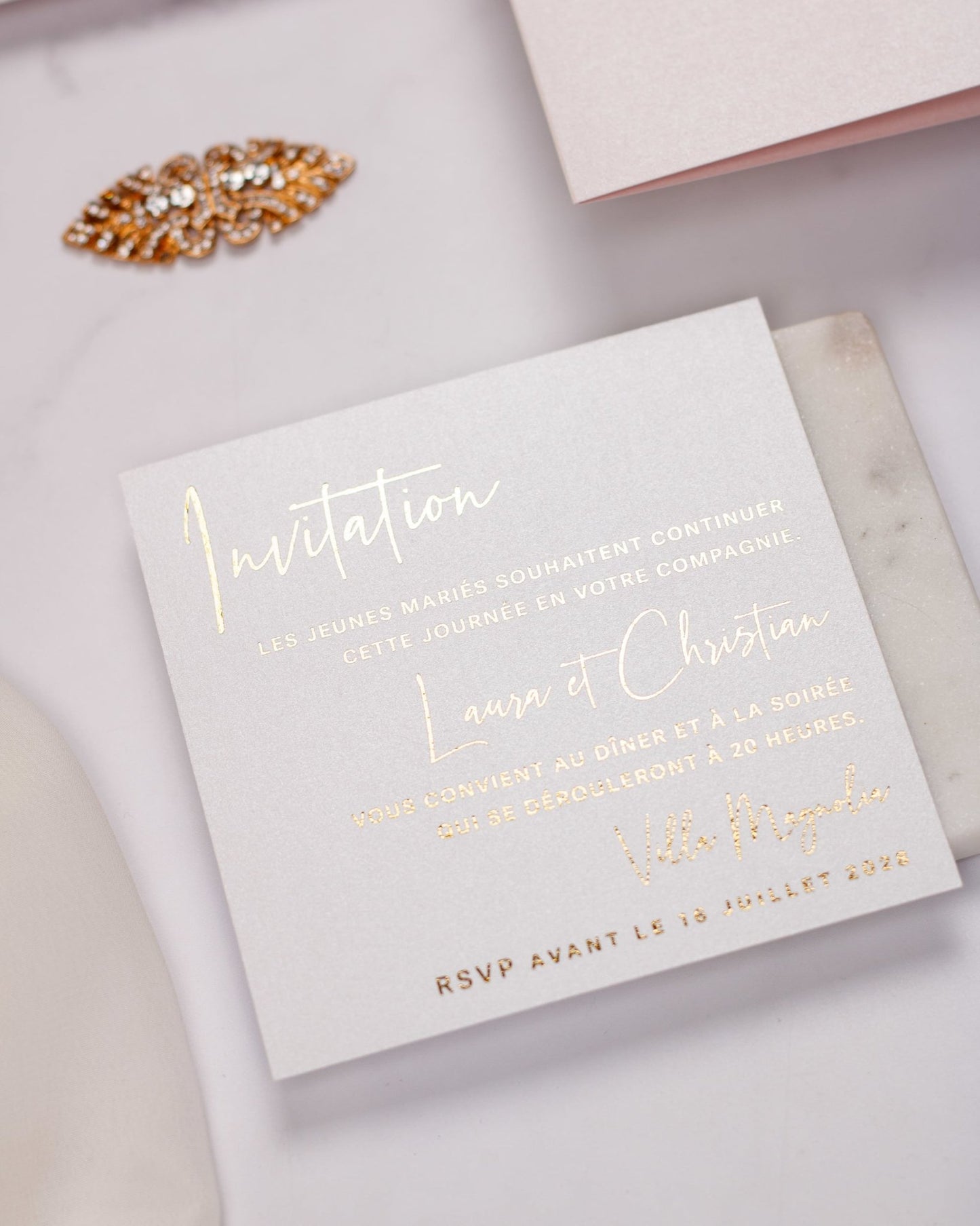 "Topaze" - Faire-part de mariage chic, élégant et romantique avec dorure or - Wedding stationery - Création Luxe Carterie Studio