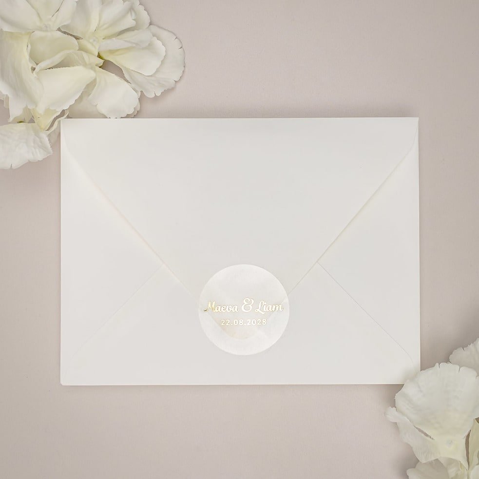 "Uma - Sticker" - Faire-part de mariage chic, élégant et romantique avec dorure or - Wedding stationery - Création Luxe Carterie Studio