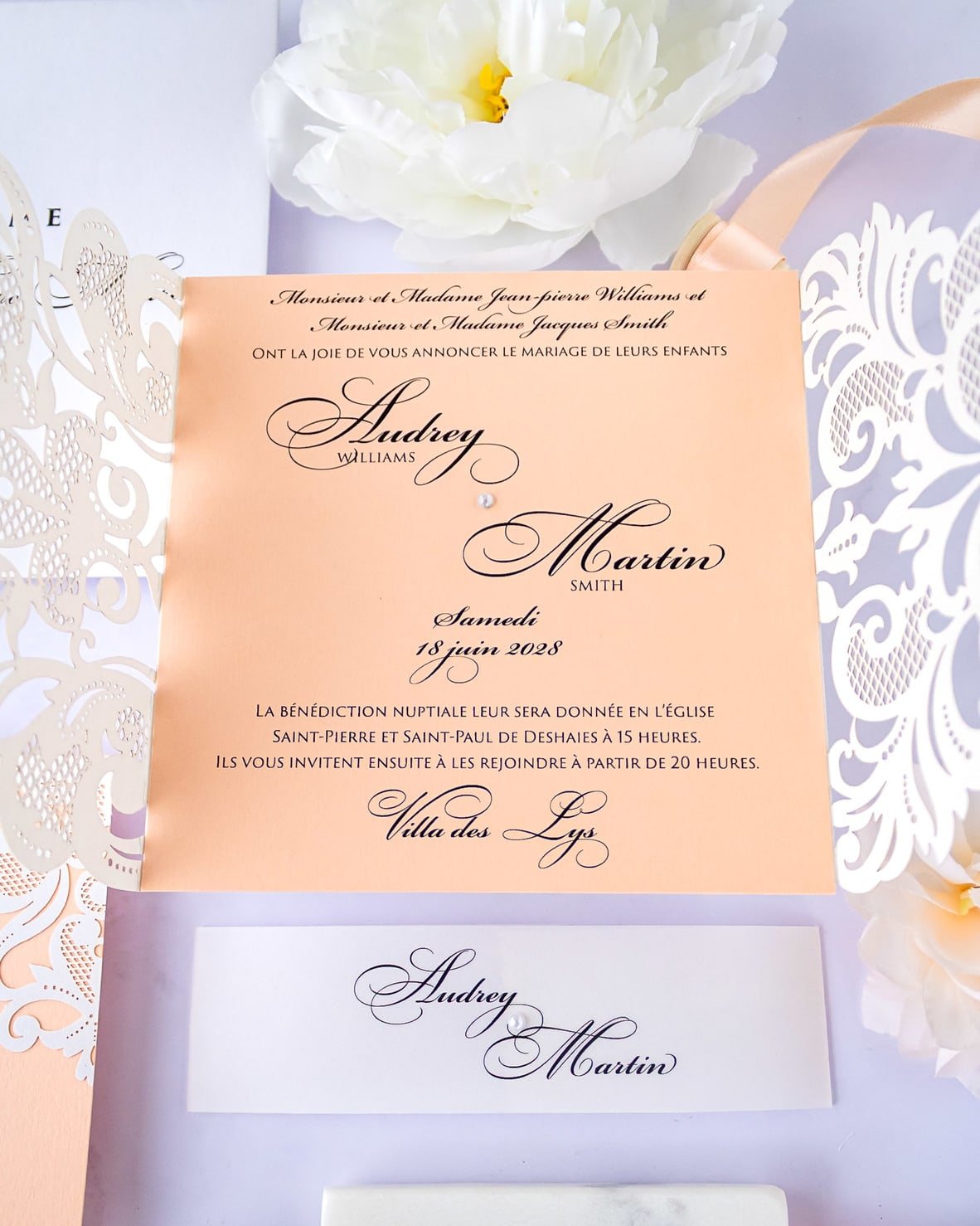 "Valentine" - Faire-part de mariage laser cut élégant et romantique avec dorure or - Wedding stationery - Création Luxe Carterie Studio