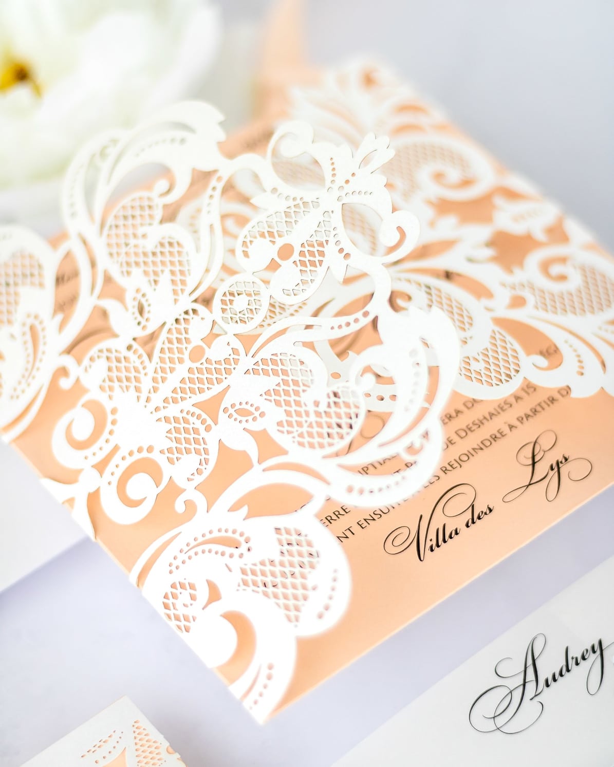 "Valentine" - Faire-part de mariage laser cut élégant et romantique avec dorure or - Wedding stationery - Création Luxe Carterie Studio