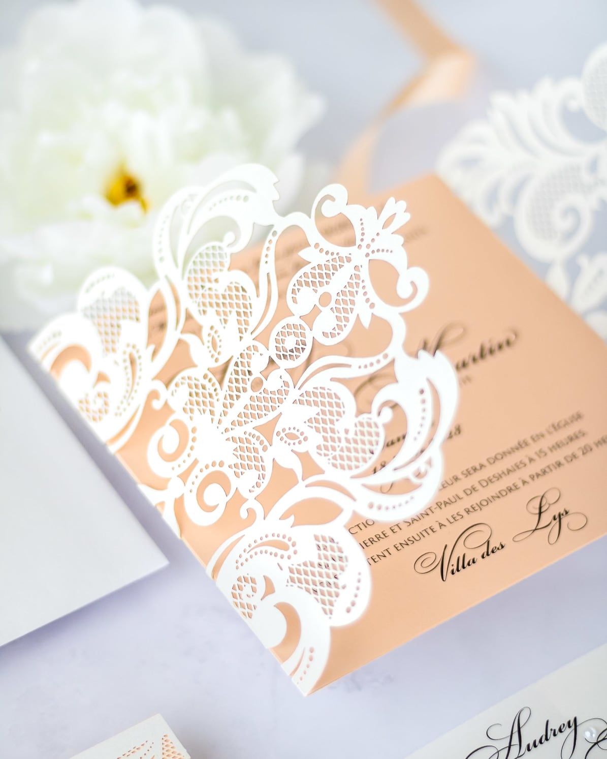 "Valentine" - Faire-part de mariage laser cut élégant et romantique avec dorure or - Wedding stationery - Création Luxe Carterie Studio