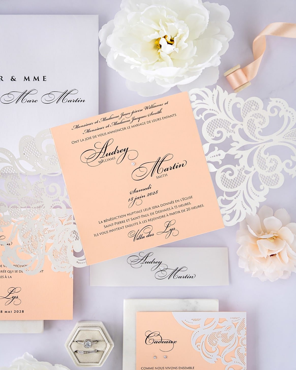 "Valentine" - Faire-part de mariage laser cut élégant et romantique avec dorure or - Wedding stationery - Création Luxe Carterie Studio