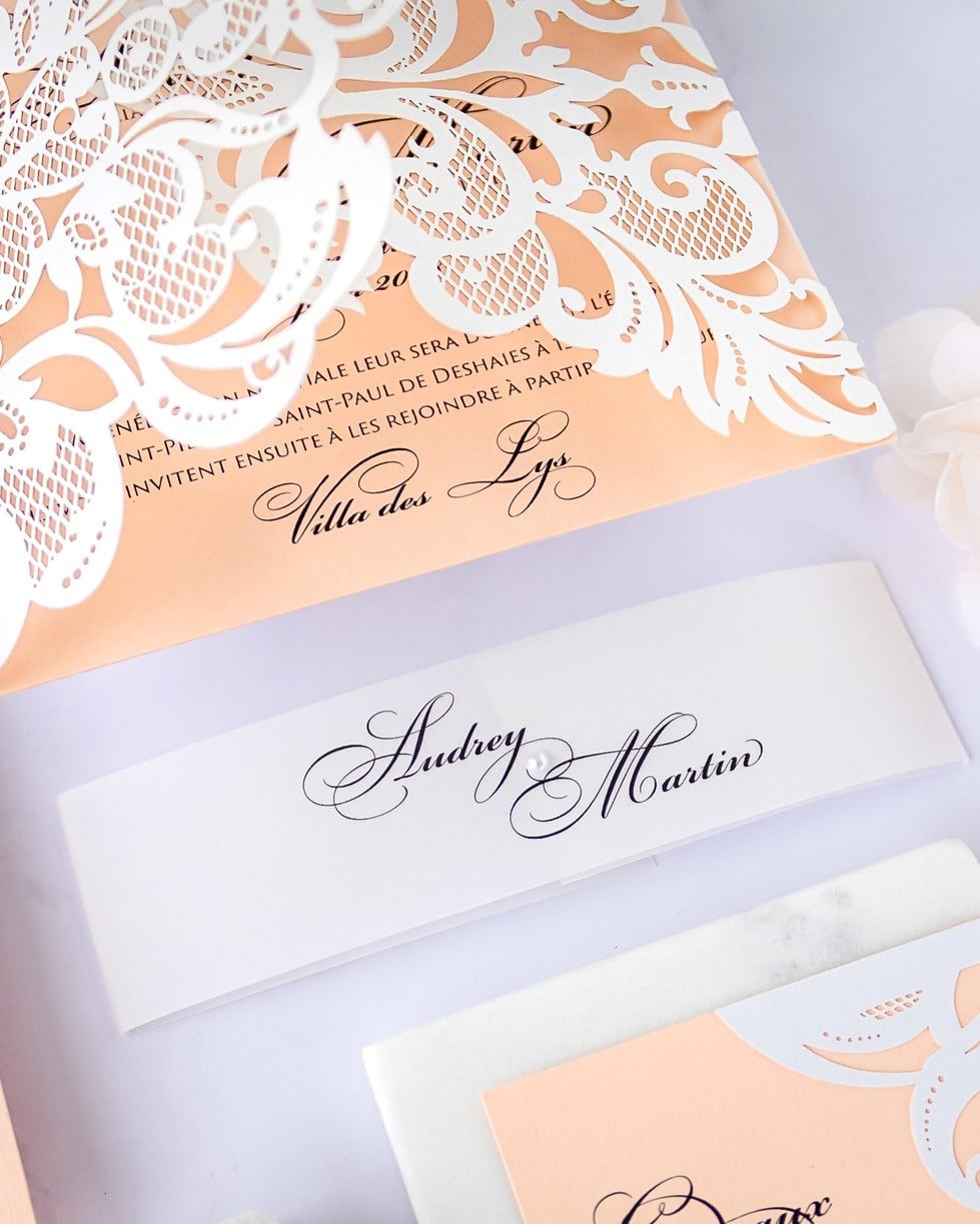 "Valentine" - Faire-part de mariage laser cut élégant et romantique avec dorure or - Wedding stationery - Création Luxe Carterie Studio