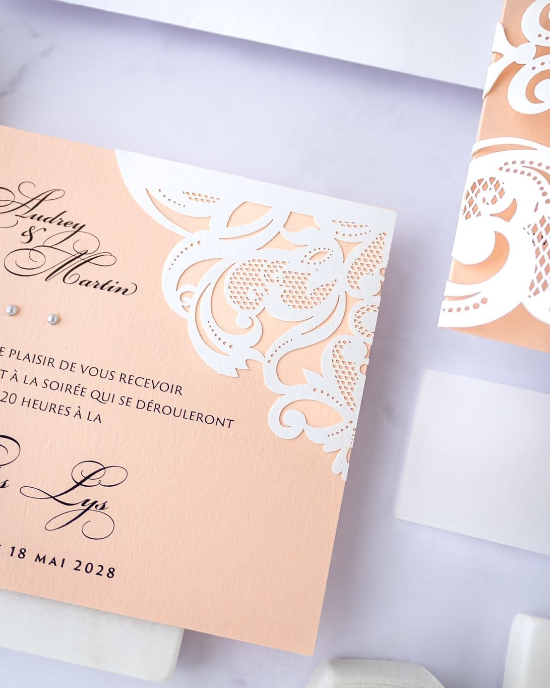 "Valentine" - Faire-part de mariage laser cut élégant et romantique avec dorure or - Wedding stationery - Création Luxe Carterie Studio