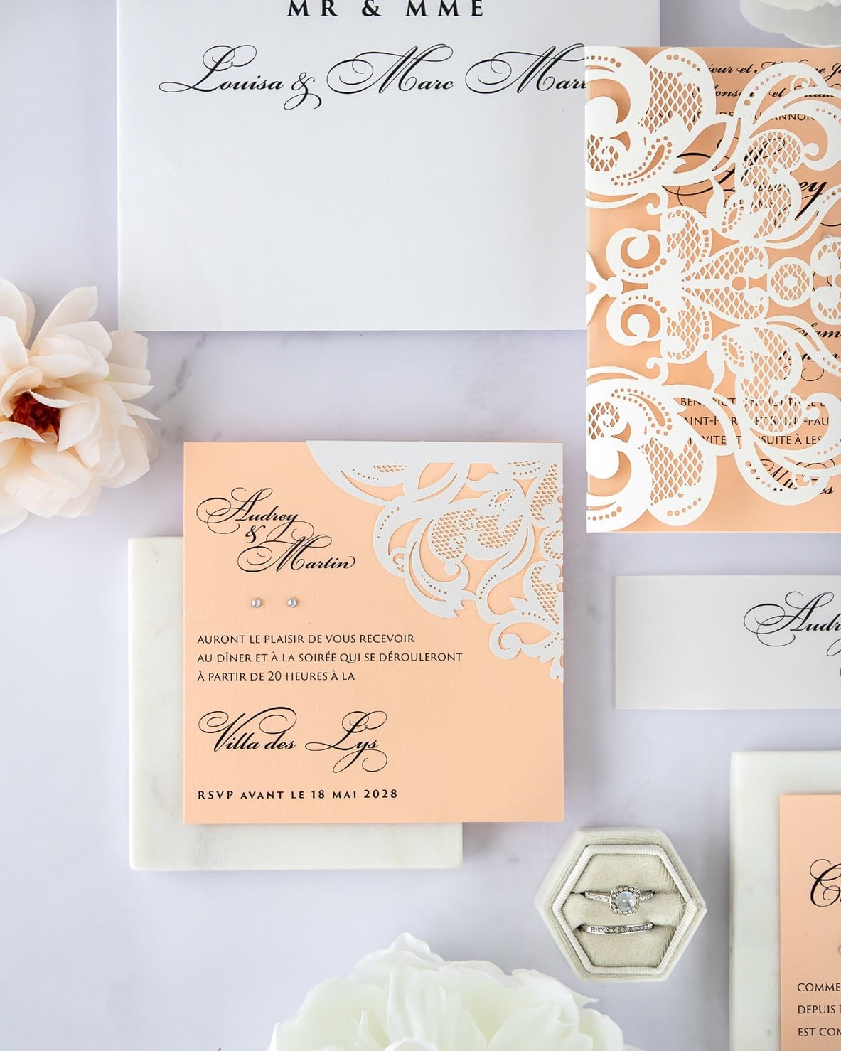 "Valentine" - Faire-part de mariage laser cut élégant et romantique avec dorure or - Wedding stationery - Création Luxe Carterie Studio