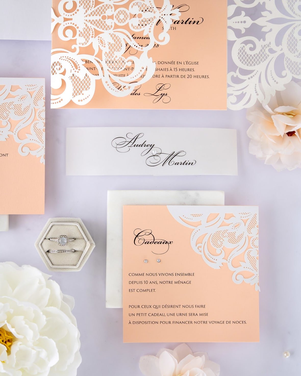 "Valentine" - Faire-part de mariage laser cut élégant et romantique avec dorure or - Wedding stationery - Création Luxe Carterie Studio