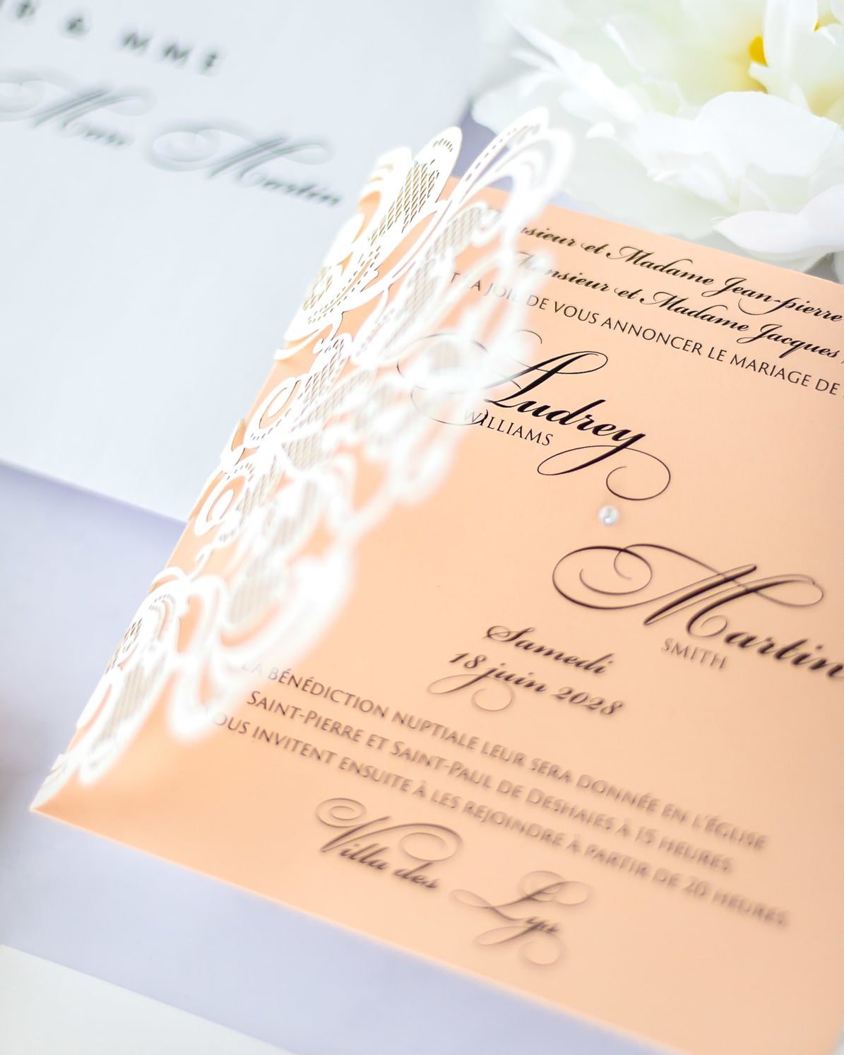 "Valentine" - Faire-part de mariage laser cut élégant et romantique avec dorure or - Wedding stationery - Création Luxe Carterie Studio