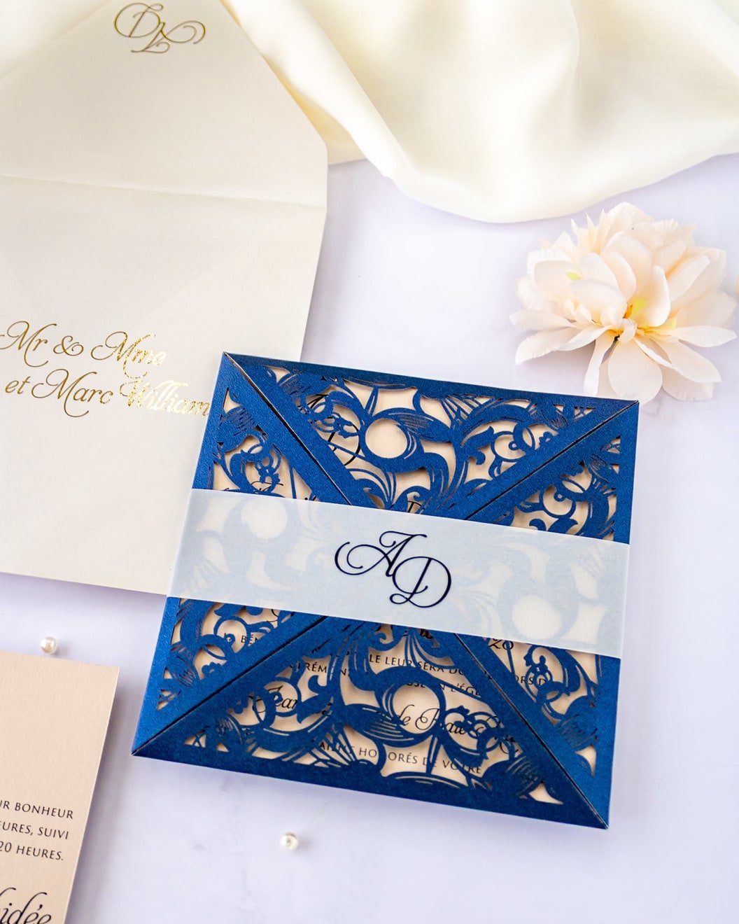 "Vanilla" - Faire-part de mariage laser cut élégant et romantique avec dorure or - Wedding stationery - Création Luxe Carterie Studio