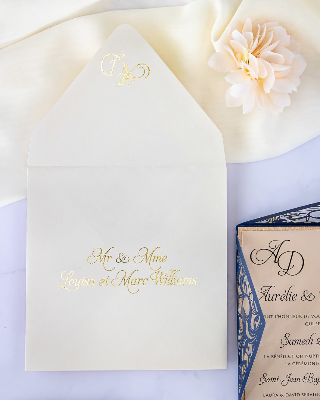 "Vanilla" - Faire-part de mariage laser cut élégant et romantique avec dorure or - Wedding stationery - Création Luxe Carterie Studio