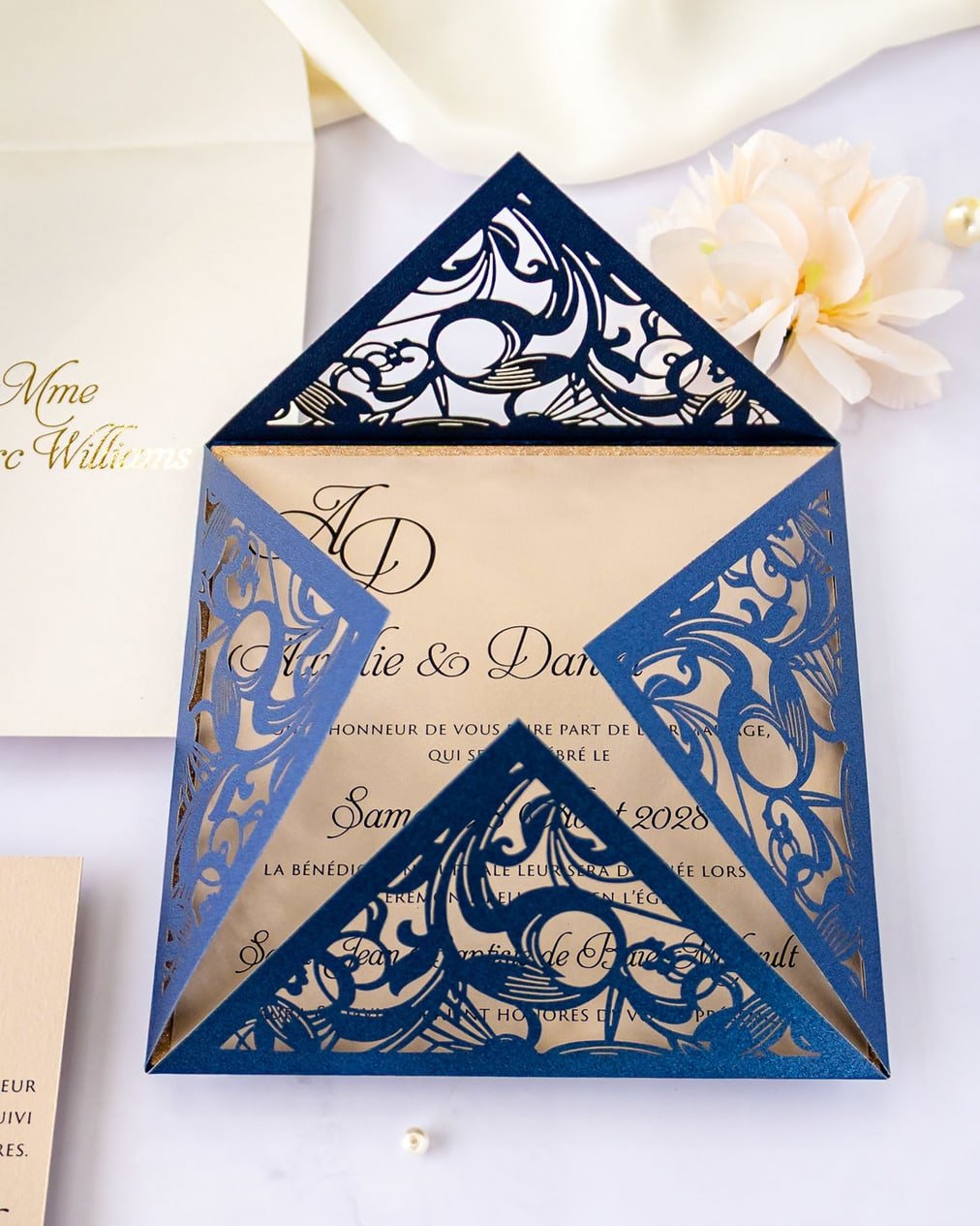 "Vanilla" - Faire-part de mariage laser cut élégant et romantique avec dorure or - Wedding stationery - Création Luxe Carterie Studio