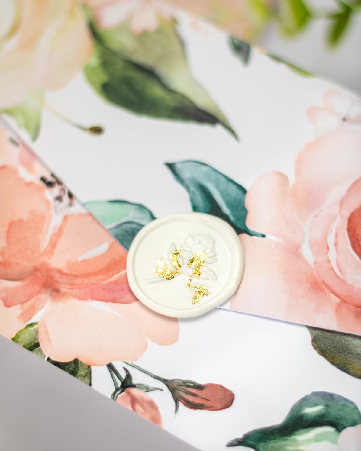 "Vany" - Faire-part de mariage fleuris élégant et romantique avec dorure or et wax seal – Wedding stationery - Création Luxe Carterie Studio