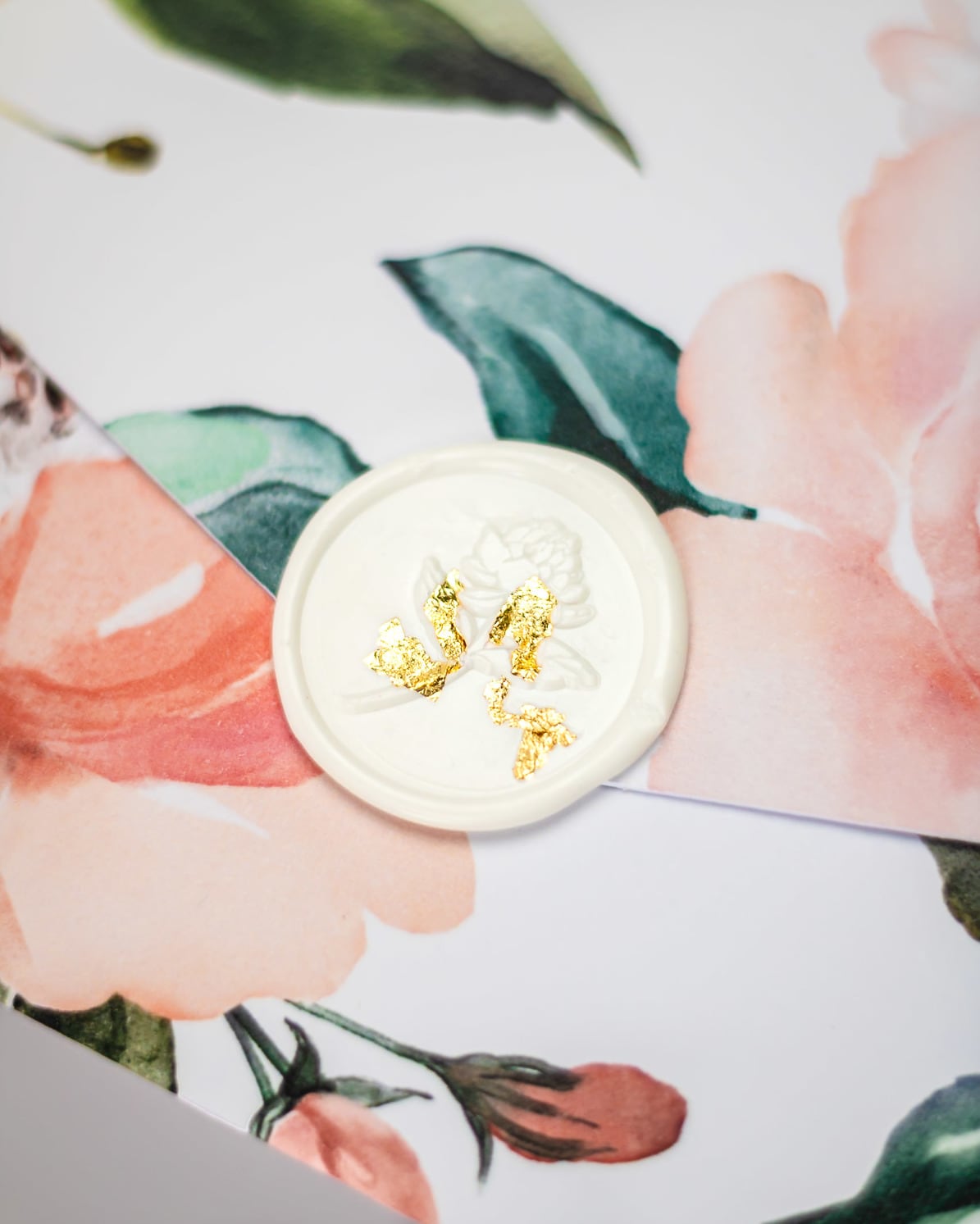 "Vany" - Faire-part de mariage fleuris élégant et romantique avec dorure or et wax seal – Wedding stationery - Création Luxe Carterie Studio