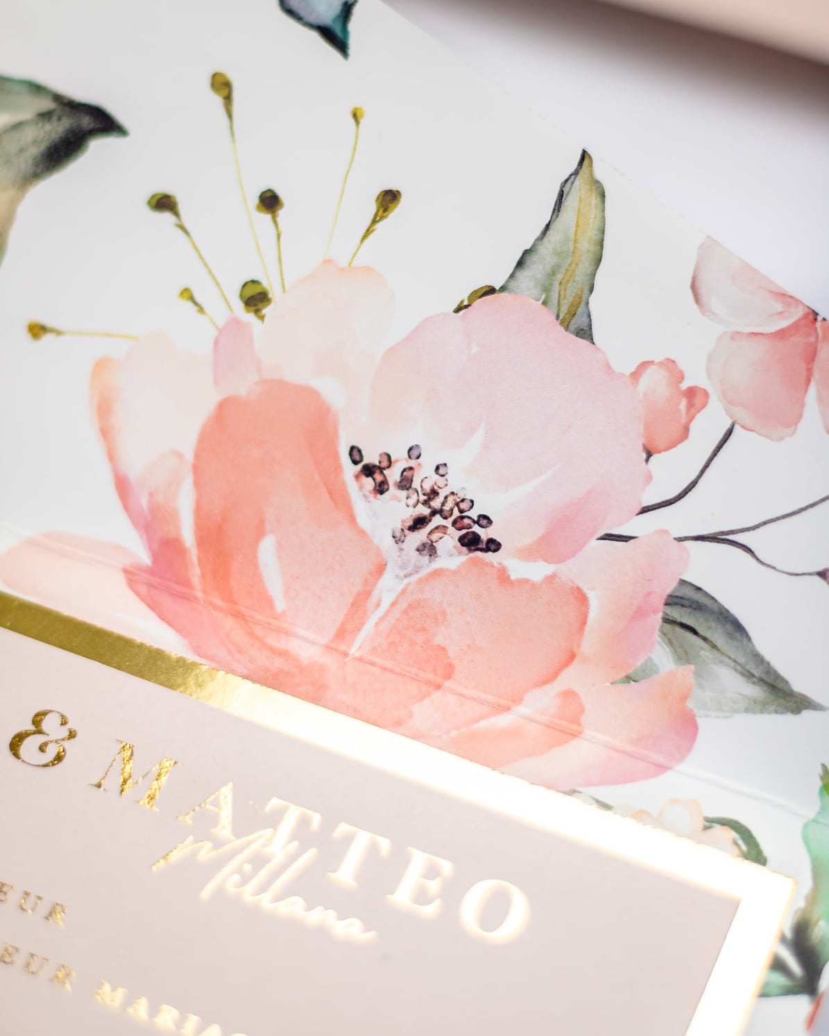 "Vany" - Faire-part de mariage fleuris élégant et romantique avec dorure or et wax seal – Wedding stationery - Création Luxe Carterie Studio
