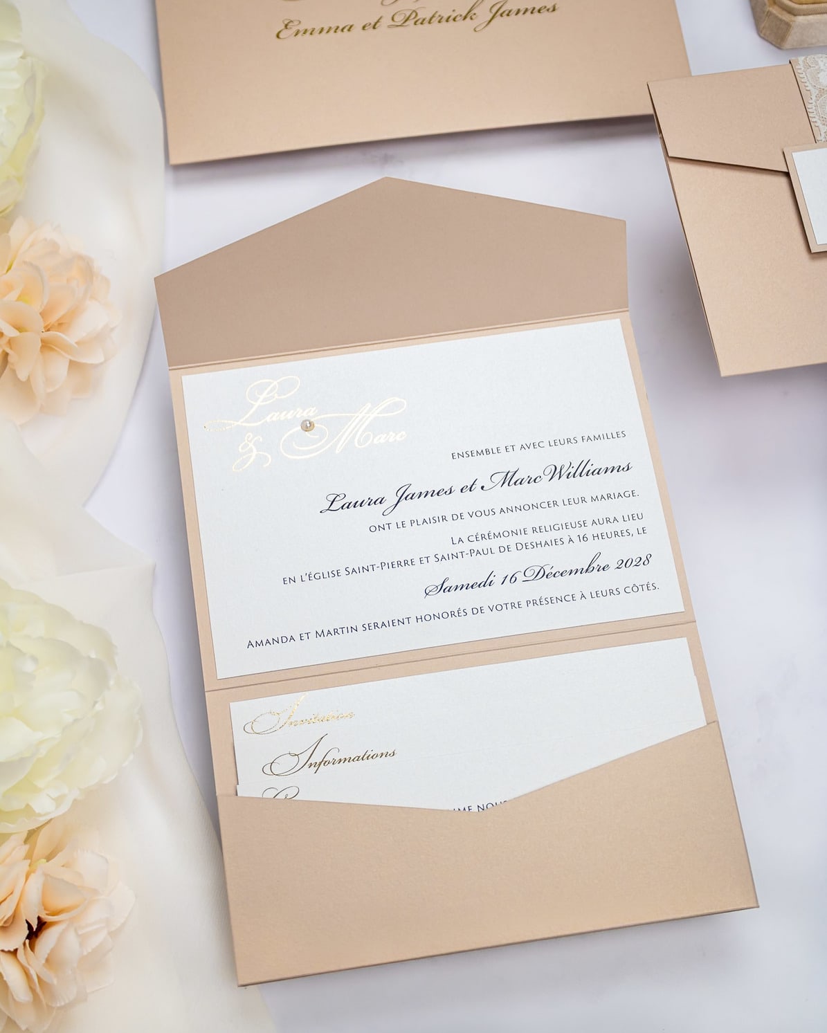 "Victoria" - Faire-part de mariage chic, élégant et romantique avec dorure or - Wedding stationery - Création Luxe Carterie Studio