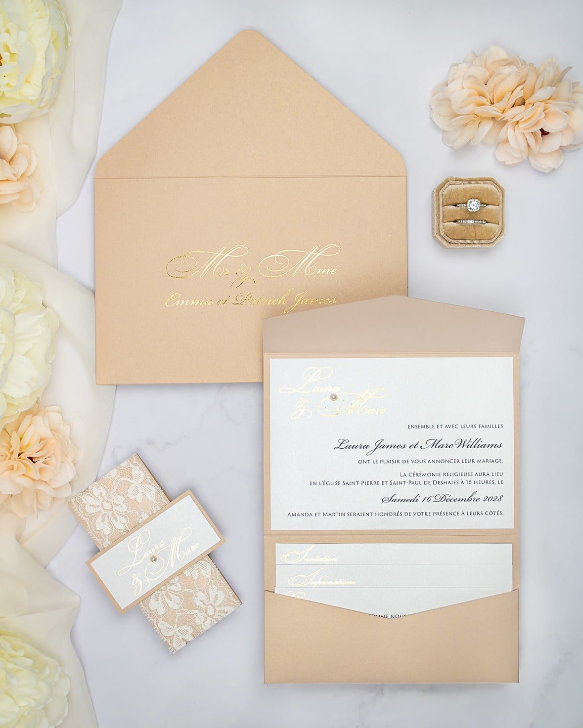 "Victoria" - Faire-part de mariage chic, élégant et romantique avec dorure or - Wedding stationery - Création Luxe Carterie Studio