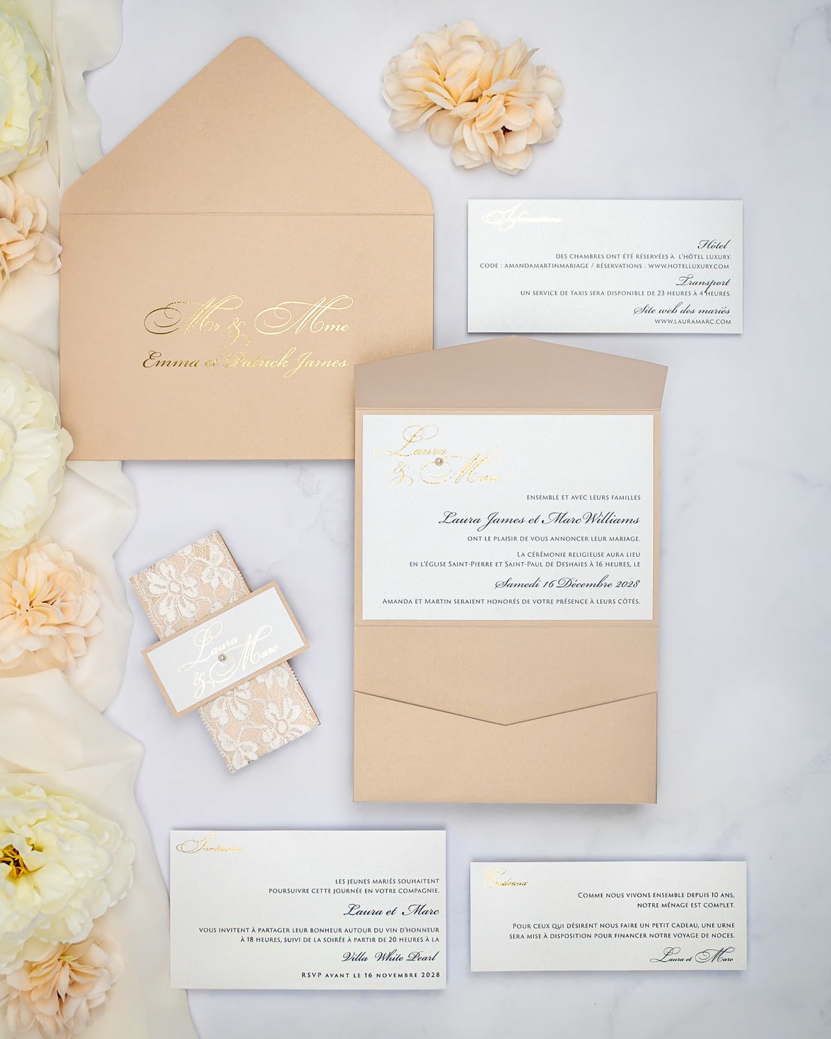 "Victoria" - Faire-part de mariage chic, élégant et romantique avec dorure or - Wedding stationery - Création Luxe Carterie Studio