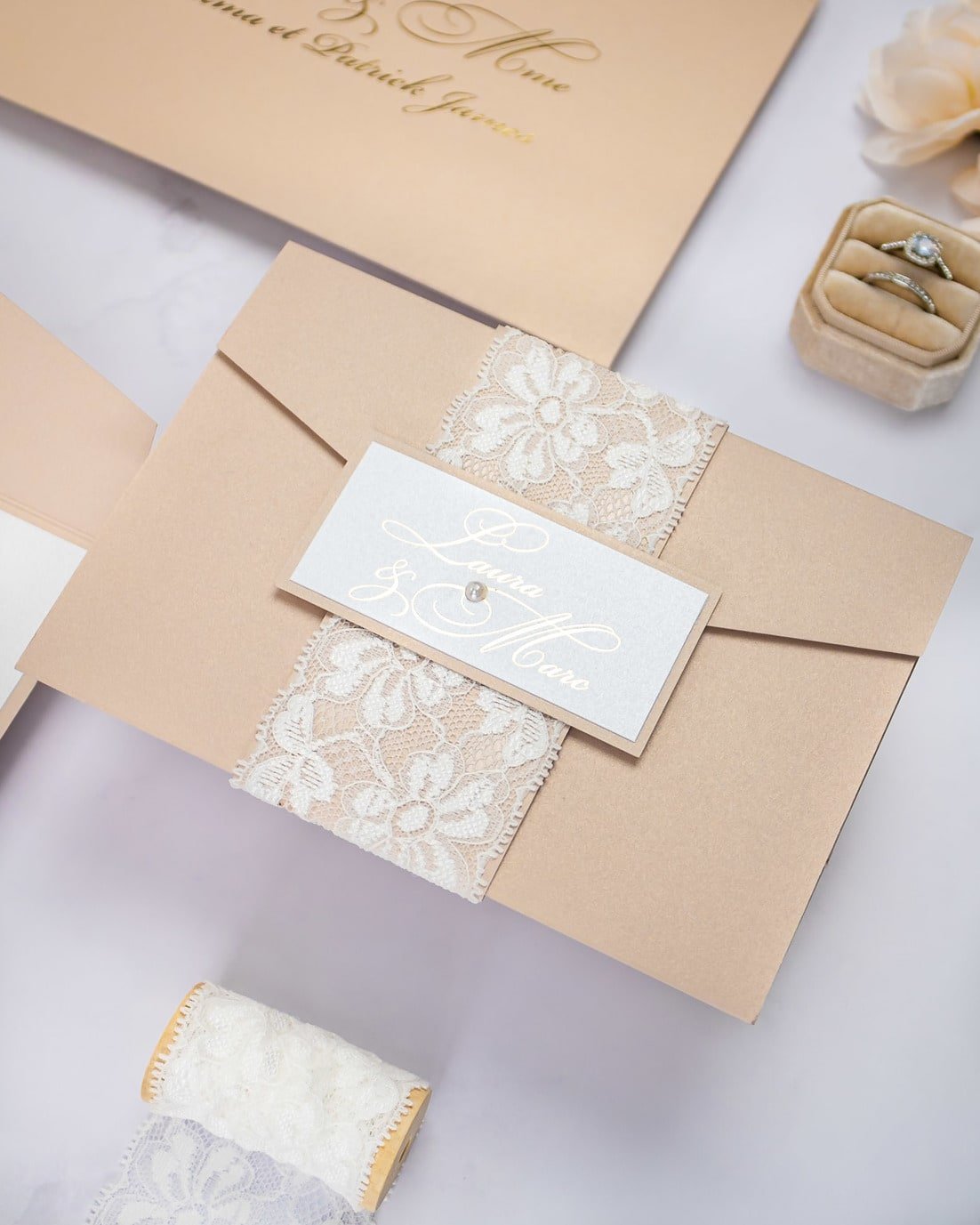 "Victoria" - Faire-part de mariage chic, élégant et romantique avec dorure or - Wedding stationery - Création Luxe Carterie Studio