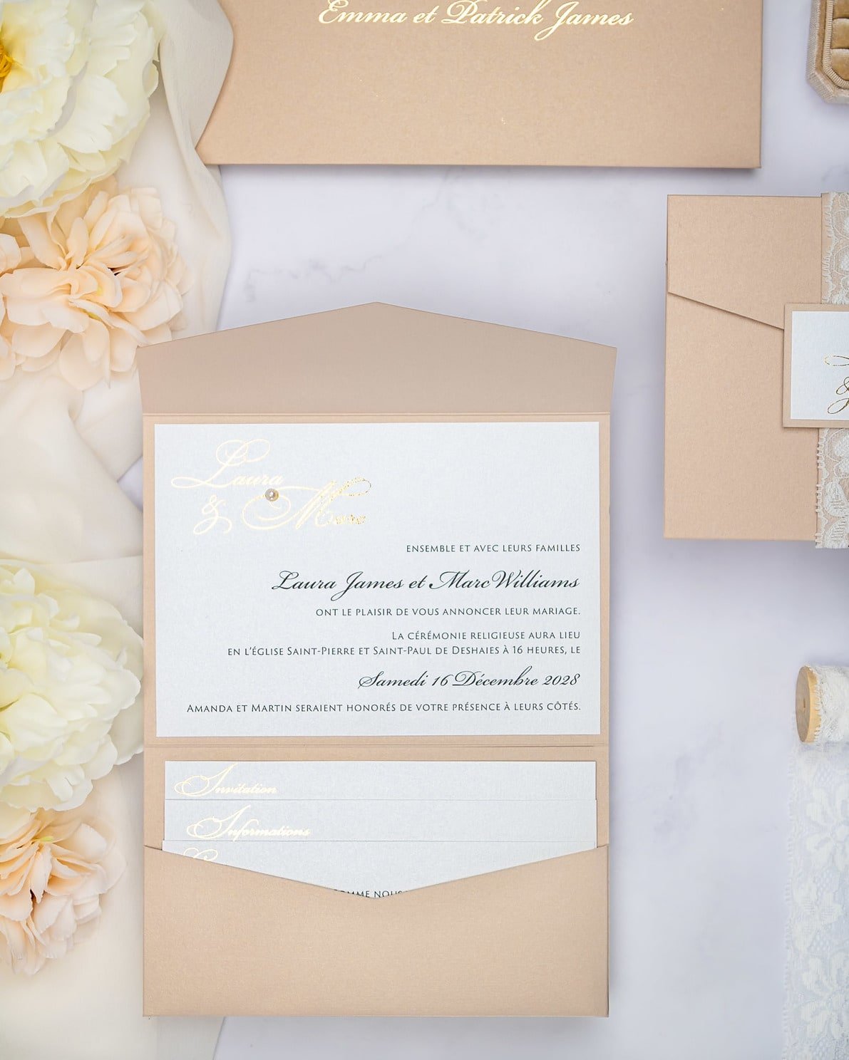 "Victoria" - Faire-part de mariage chic, élégant et romantique avec dorure or - Wedding stationery - Création Luxe Carterie Studio