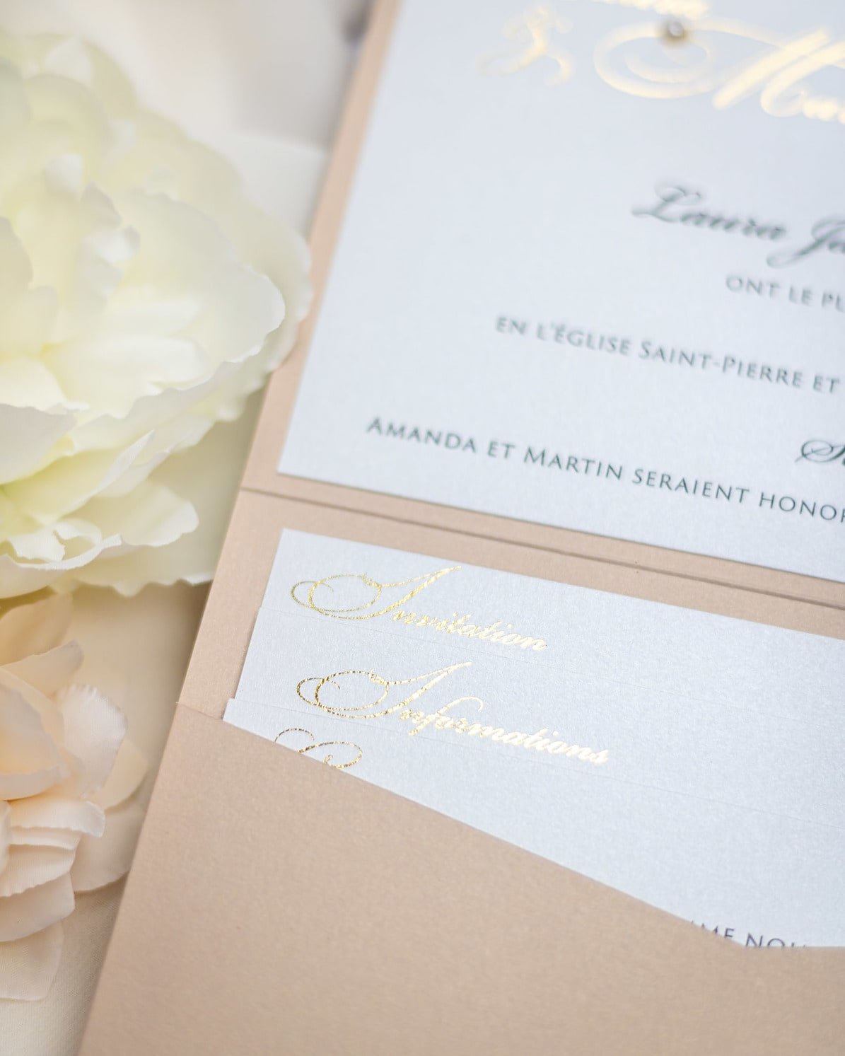 "Victoria" - Faire-part de mariage chic, élégant et romantique avec dorure or - Wedding stationery - Création Luxe Carterie Studio