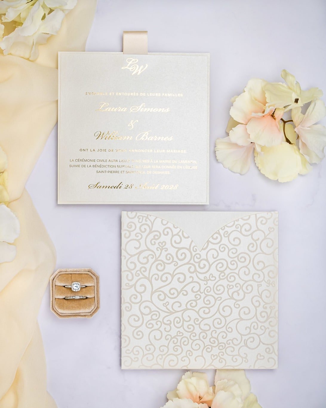 "Willa" - Faire-part de mariage chic, élégant et romantique avec dorure or - Wedding stationery - Création Luxe Carterie Studio