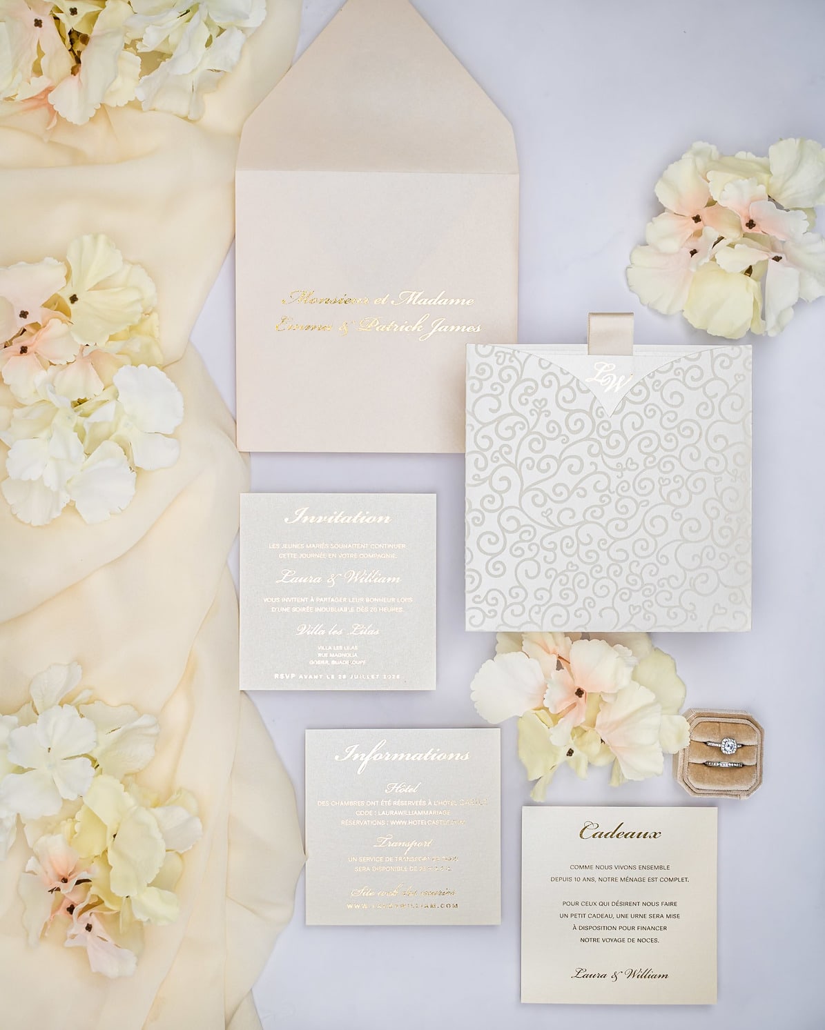 "Willa" - Faire-part de mariage chic, élégant et romantique avec dorure or - Wedding stationery - Création Luxe Carterie Studio