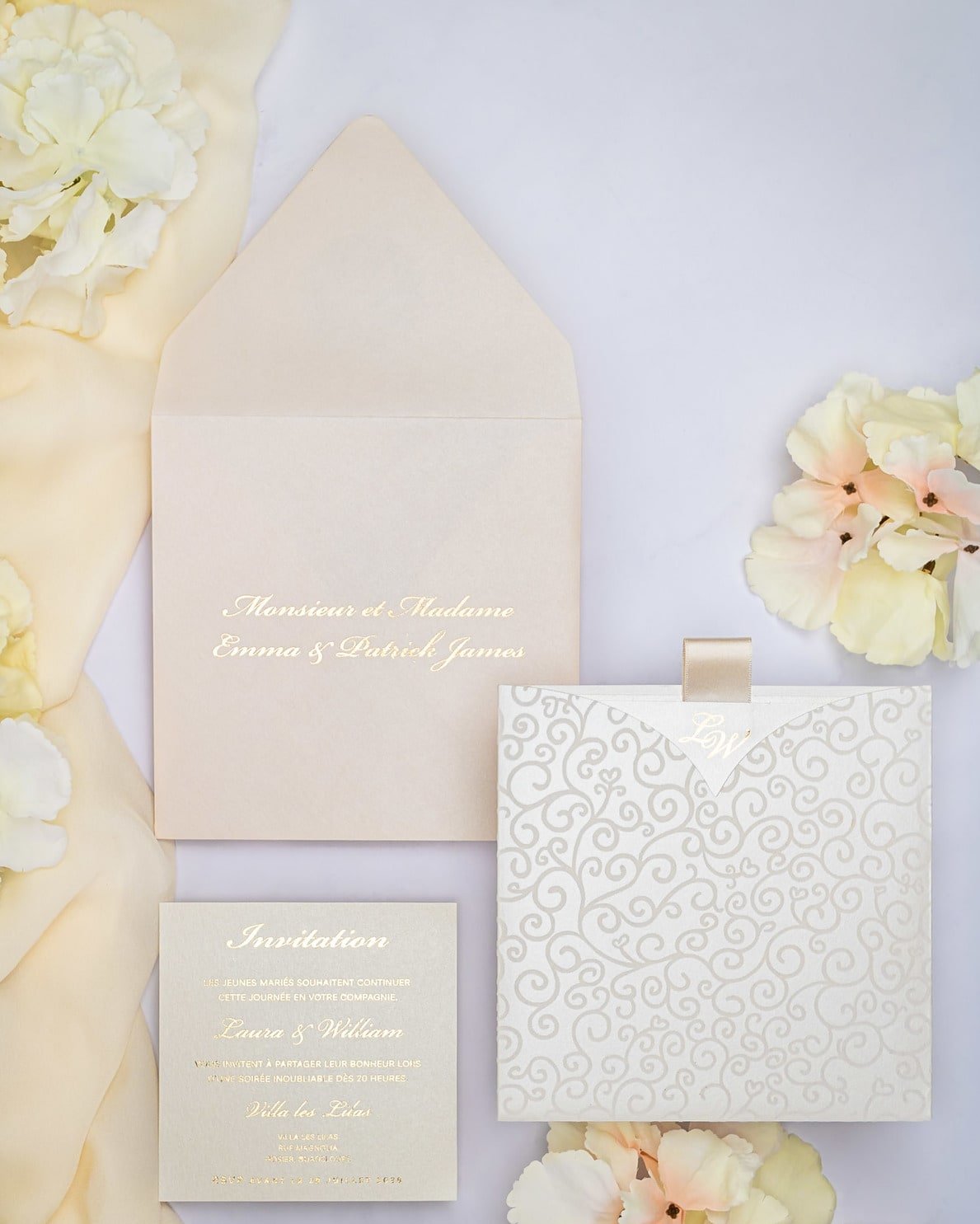 "Willa" - Faire-part de mariage chic, élégant et romantique avec dorure or - Wedding stationery - Création Luxe Carterie Studio
