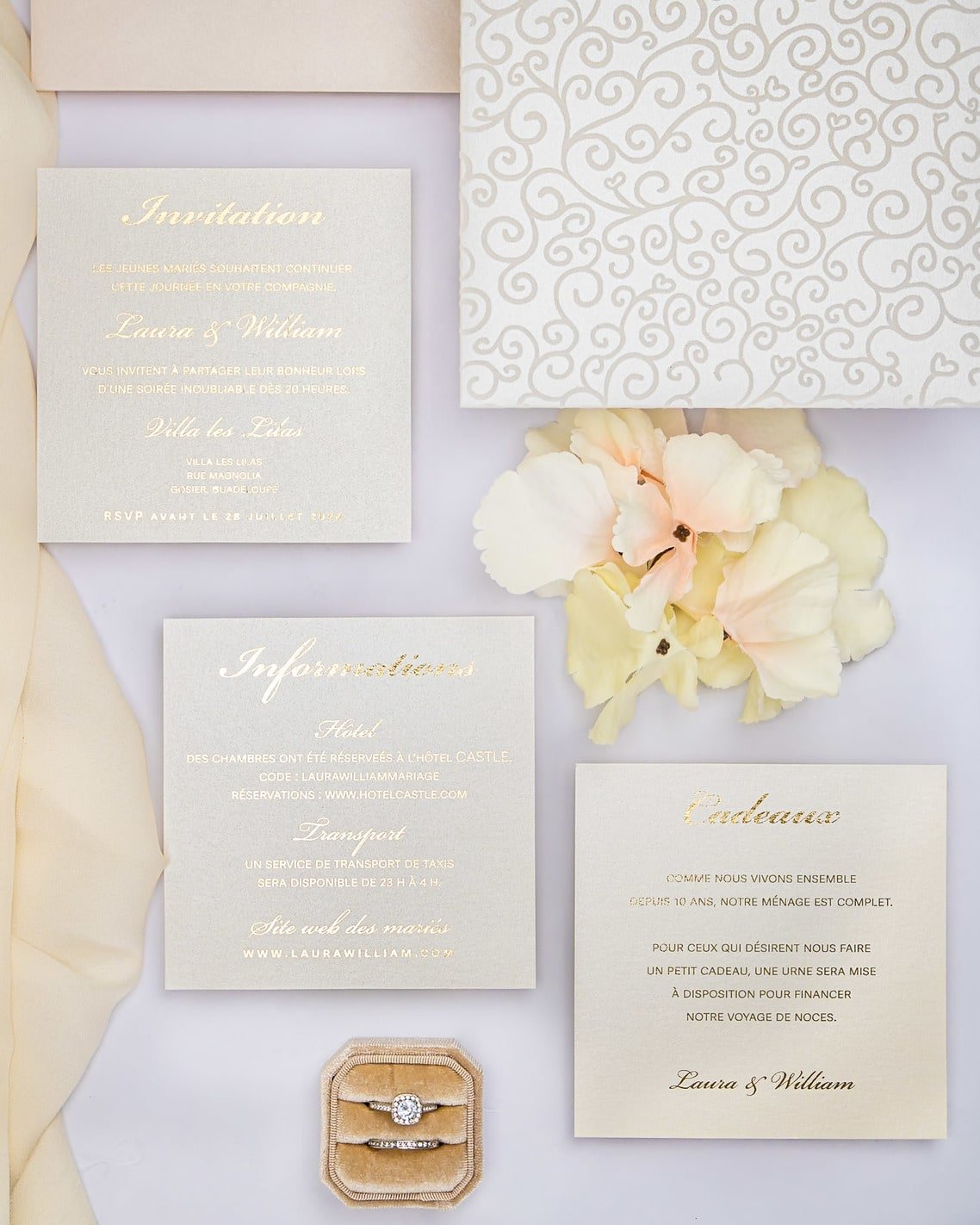 "Willa" - Faire-part de mariage chic, élégant et romantique avec dorure or - Wedding stationery - Création Luxe Carterie Studio