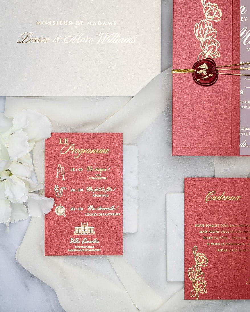 "Zoé" - Faire-part de mariage chic, élégant et romantique avec dorure or - Wedding stationery - Création Luxe Carterie Studio