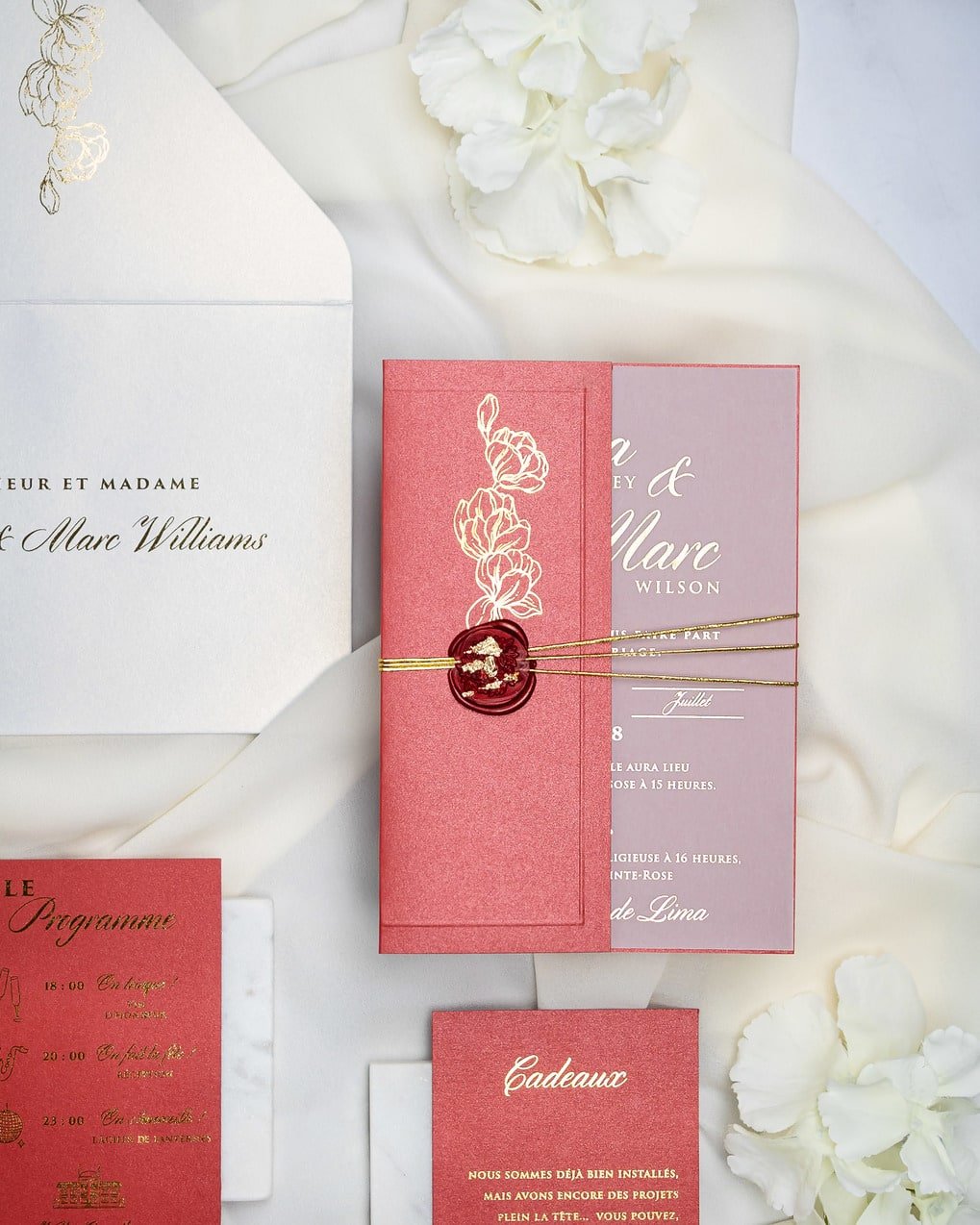 "Zoé" - Faire-part de mariage chic, élégant et romantique avec dorure or - Wedding stationery - Création Luxe Carterie Studio