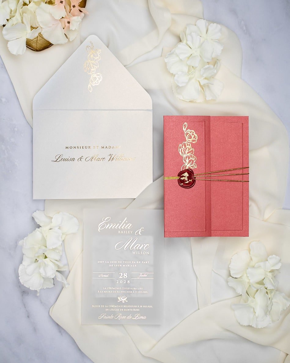 "Zoé" - Faire-part de mariage chic, élégant et romantique avec dorure or - Wedding stationery - Création Luxe Carterie Studio