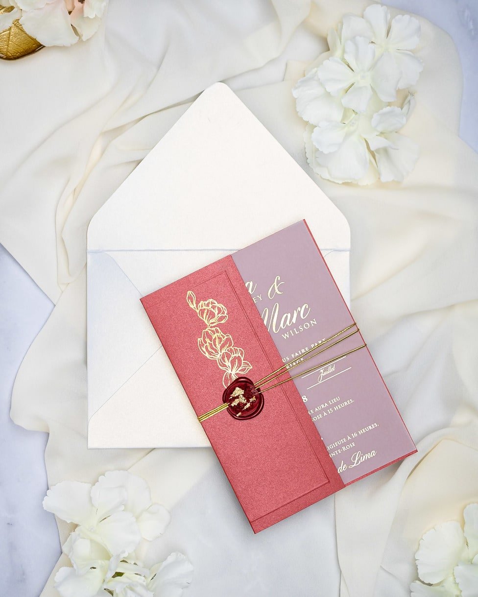 "Zoé" - Faire-part de mariage chic, élégant et romantique avec dorure or - Wedding stationery - Création Luxe Carterie Studio