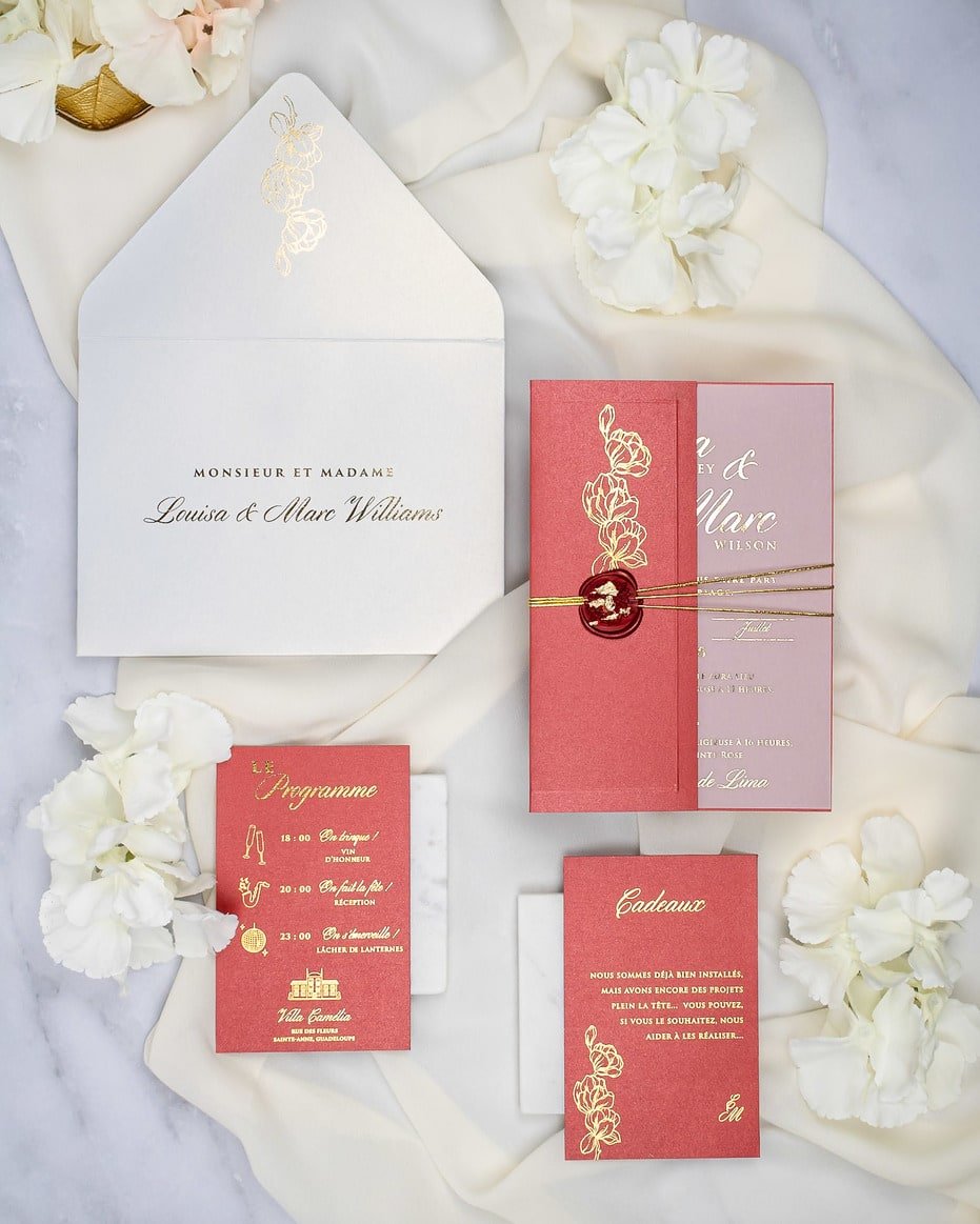 "Zoé" - Faire-part de mariage chic, élégant et romantique avec dorure or - Wedding stationery - Création Luxe Carterie Studio