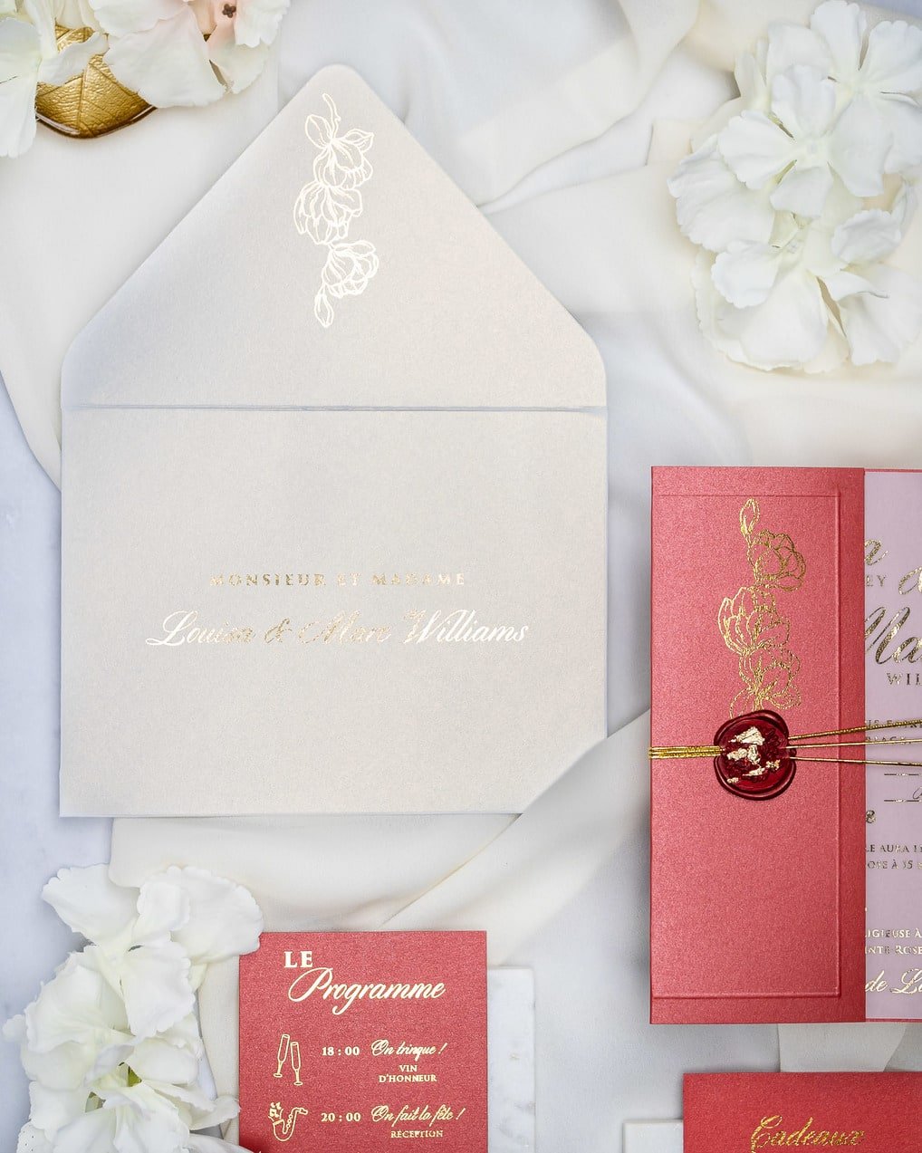 "Zoé" - Faire-part de mariage chic, élégant et romantique avec dorure or - Wedding stationery - Création Luxe Carterie Studio