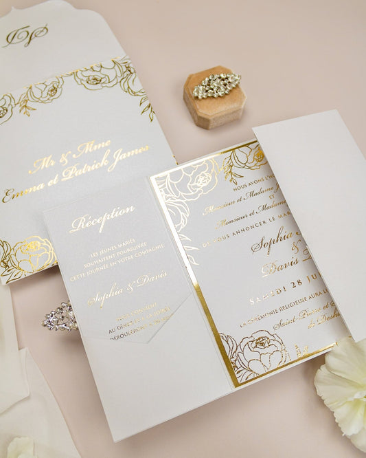 "Abella" - Faire-part de mariage chic, élégant et romantique avec dorure or - Wedding stationery - Création Luxe Carterie Studio