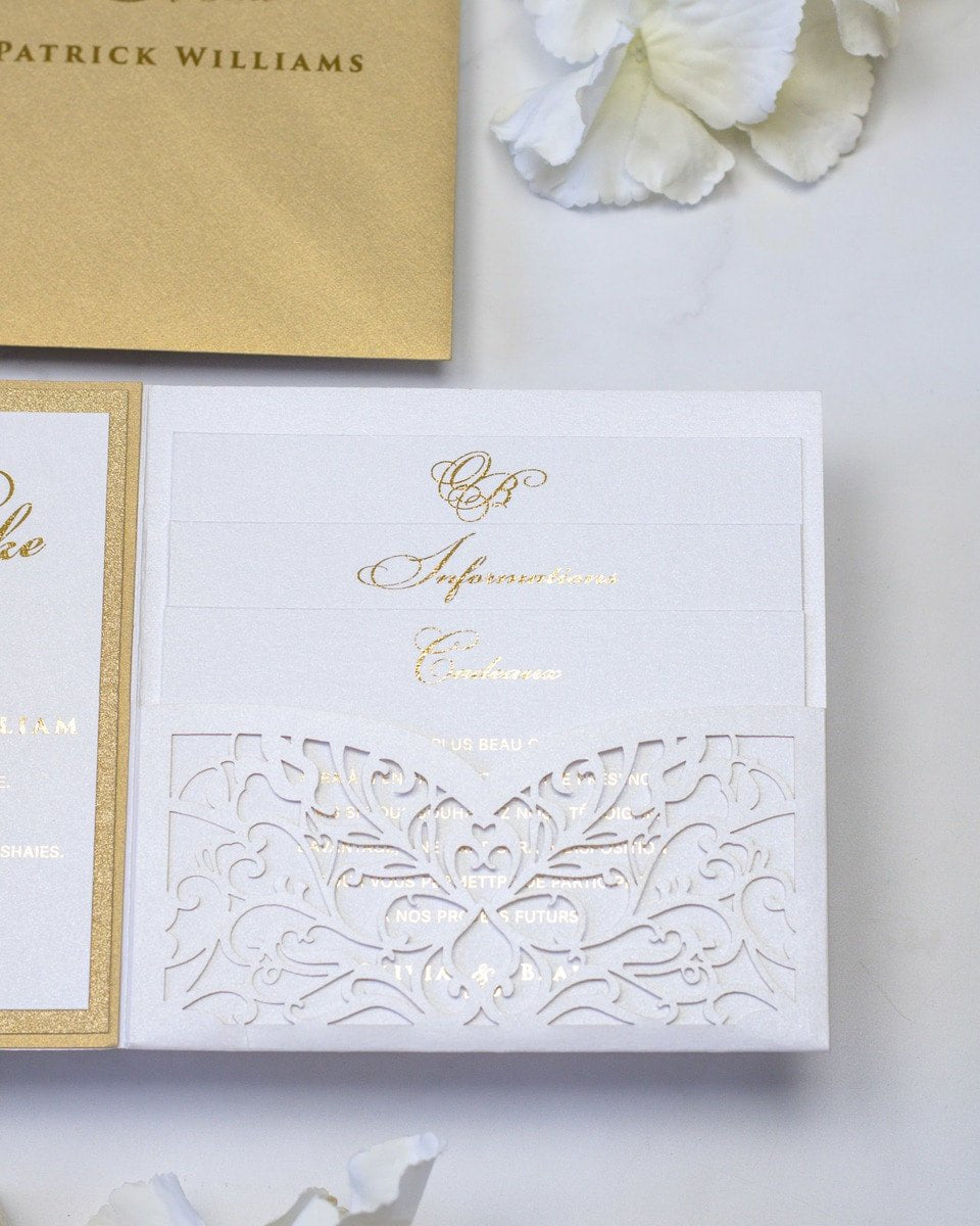 Alexia - Faire - part - Faire - part Pochette + 2 cartons (Invitation / Informations / RSVP / Programme ou autre) - Sans enveloppe - Luxe Carterie Studio