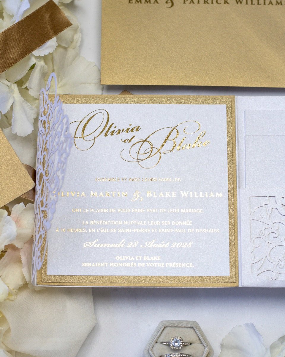 Alexia - Faire - part - Faire - part Pochette + 2 cartons (Invitation / Informations / RSVP / Programme ou autre) - Sans enveloppe - Luxe Carterie Studio