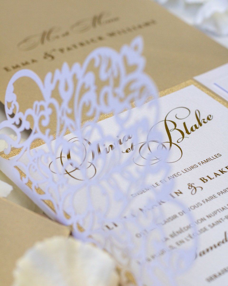 Alexia - Faire - part - Faire - part Pochette + 2 cartons (Invitation / Informations / RSVP / Programme ou autre) - Sans enveloppe - Luxe Carterie Studio