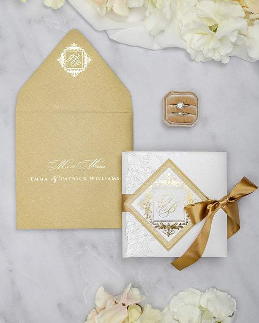"Alexia" - Faire-part de mariage laser cut élégant et romantique avec dorure or - Wedding stationery - Création Luxe Carterie Studio