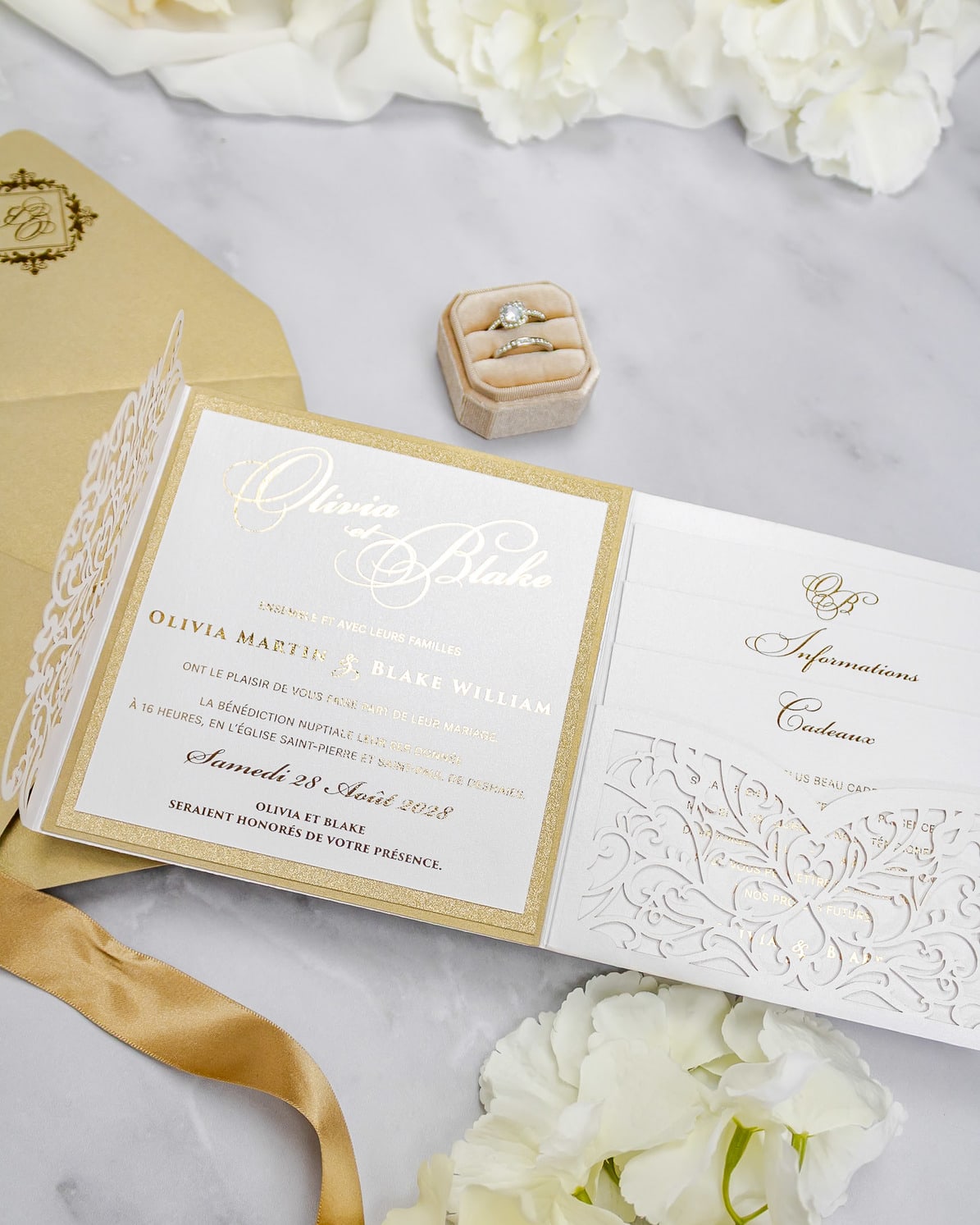 "Alexia" - Faire-part de mariage laser cut élégant et romantique avec dorure or - Wedding stationery - Création Luxe Carterie Studio