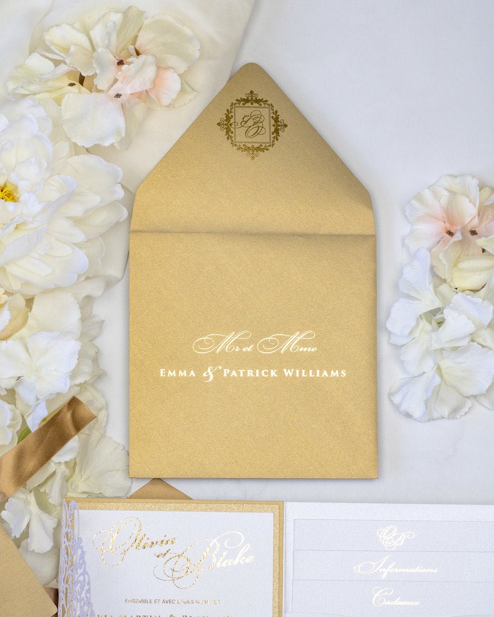 Alexia - Faire - part - Faire - part Pochette + 2 cartons (Invitation / Informations / RSVP / Programme ou autre) - Sans enveloppe - Luxe Carterie Studio