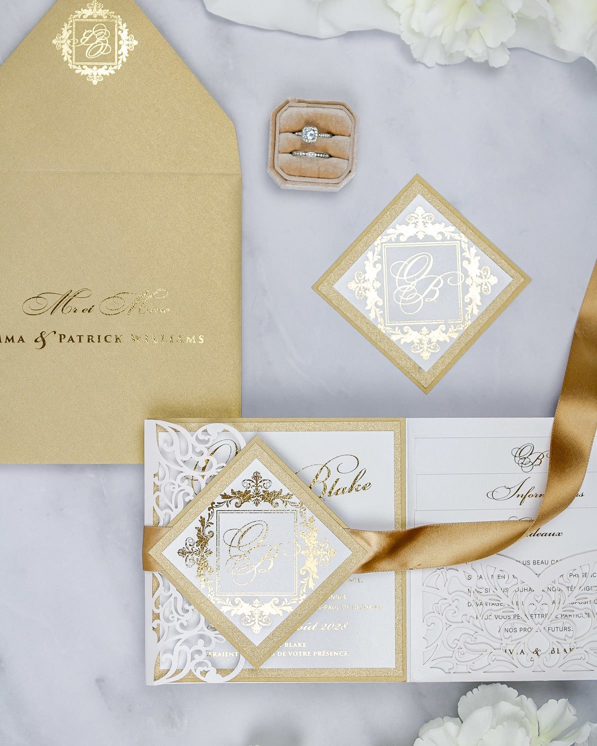 "Alexia" - Faire-part de mariage laser cut élégant et romantique avec dorure or - Wedding stationery - Création Luxe Carterie Studio
