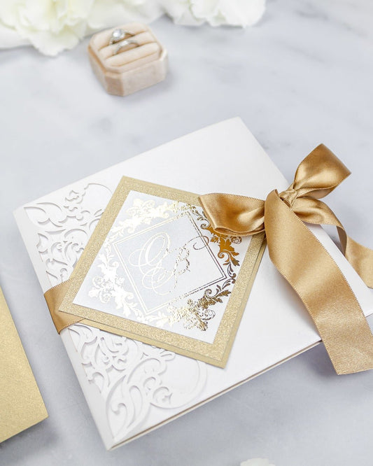 "Alexia" - Faire-part de mariage laser cut élégant et romantique avec dorure or - Wedding stationery - Création Luxe Carterie Studio