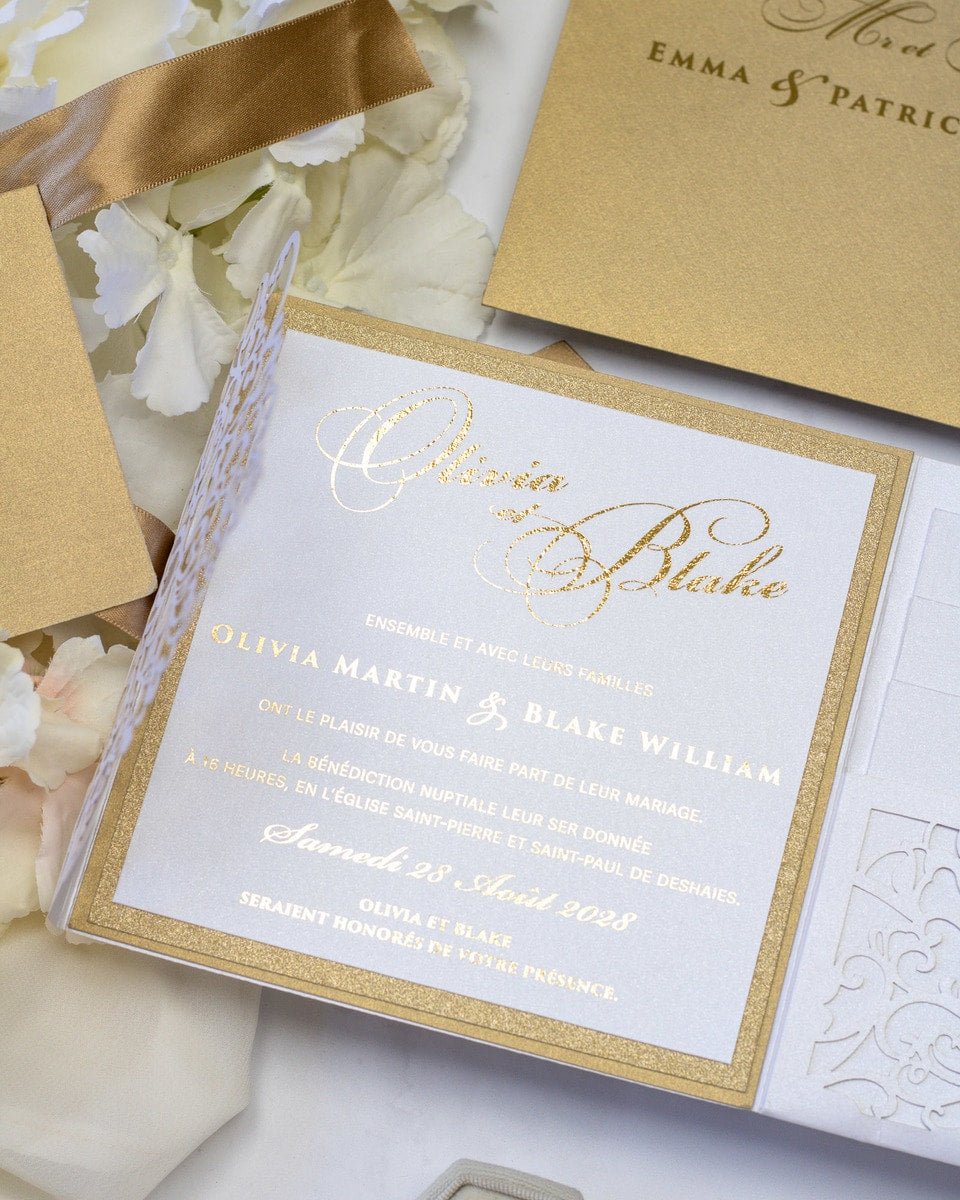 Alexia - Faire - part - Faire - part Pochette + 2 cartons (Invitation / Informations / RSVP / Programme ou autre) - Sans enveloppe - Luxe Carterie Studio