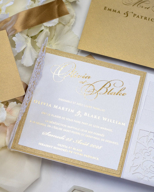 Alexia - Faire - part - Faire - part Pochette + 2 cartons (Invitation / Informations / RSVP / Programme ou autre) - Sans enveloppe - Luxe Carterie Studio