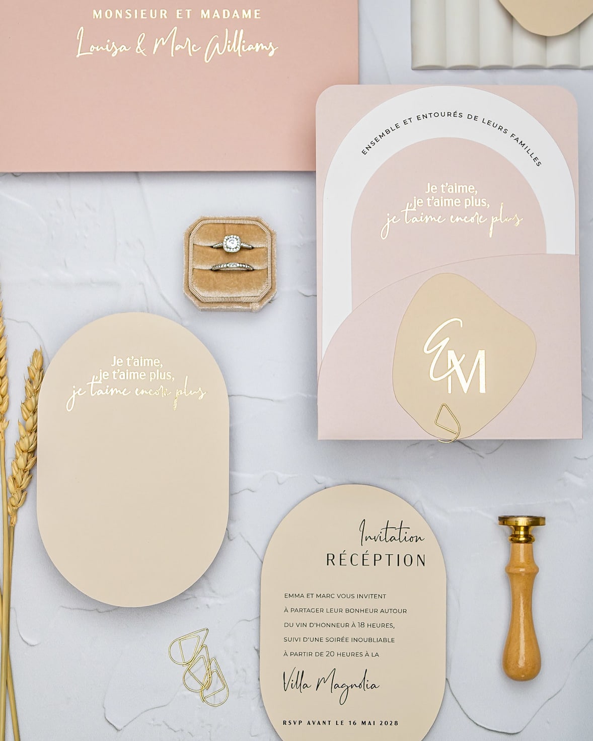 "Alina" - Faire-part de mariage moderne, chic et élégant avec dorure or – Wedding stationery - Création Luxe Carterie Studio