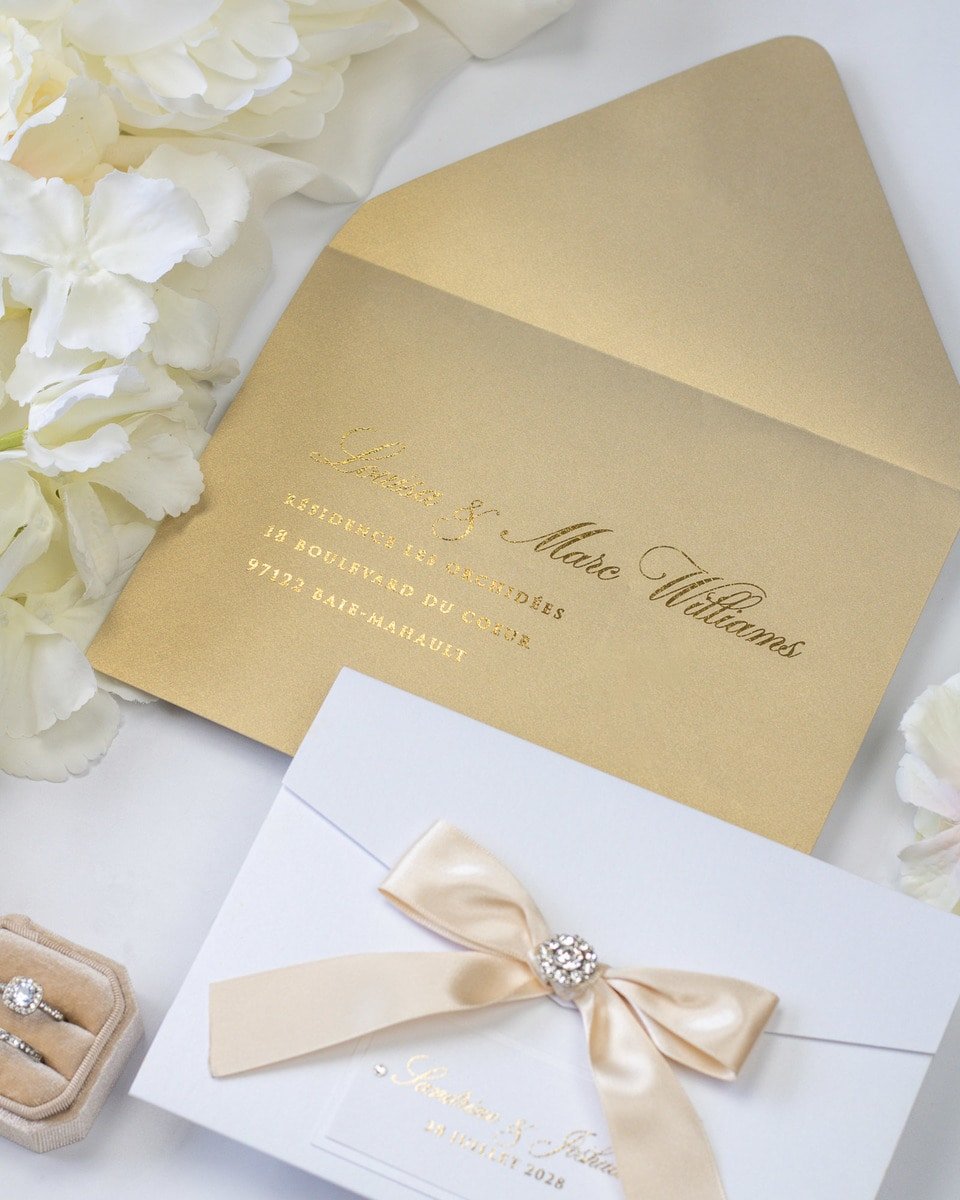 Amaryllis - Faire - part - Faire - part Pochette + 2 cartons (Invitation / Informations / RSVP / Programme ou autre) - Sans enveloppe - Luxe Carterie Studio