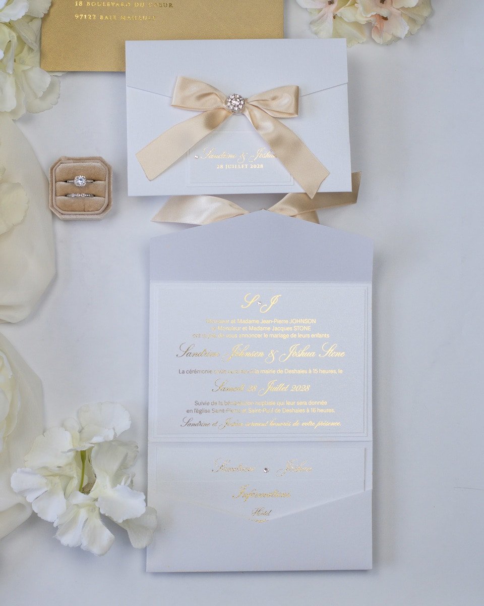 Amaryllis - Faire - part - Faire - part Pochette + 2 cartons (Invitation / Informations / RSVP / Programme ou autre) - Sans enveloppe - Luxe Carterie Studio