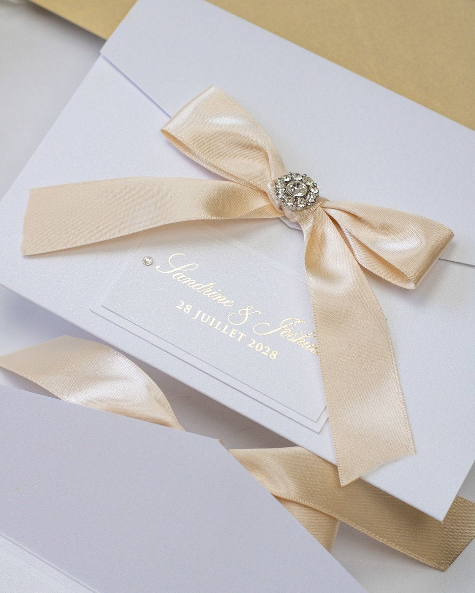 Amaryllis - Faire - part - Faire - part Pochette + 2 cartons (Invitation / Informations / RSVP / Programme ou autre) - Sans enveloppe - Luxe Carterie Studio